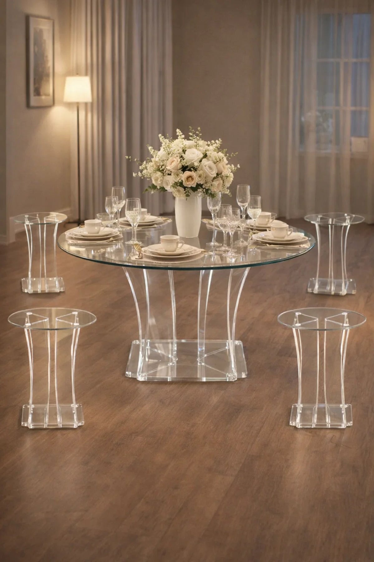 Elegant 5-Piece Glass Coffee Table Set with Clear Acrylic Base √ê Modern Design for Living Room