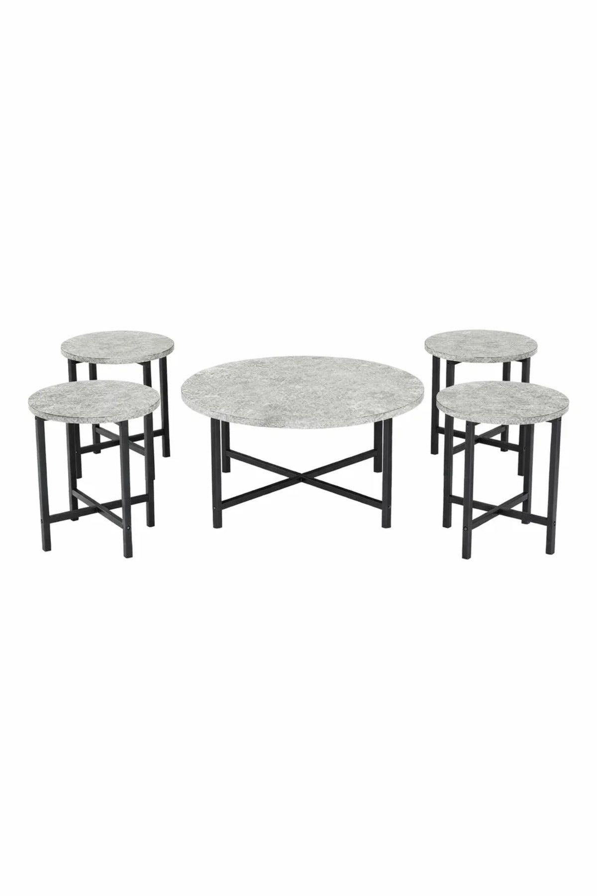 Grey Round Coffee Table Set of 5 Metal Legs Modern Nesting Center Tables for Living Room Interior
