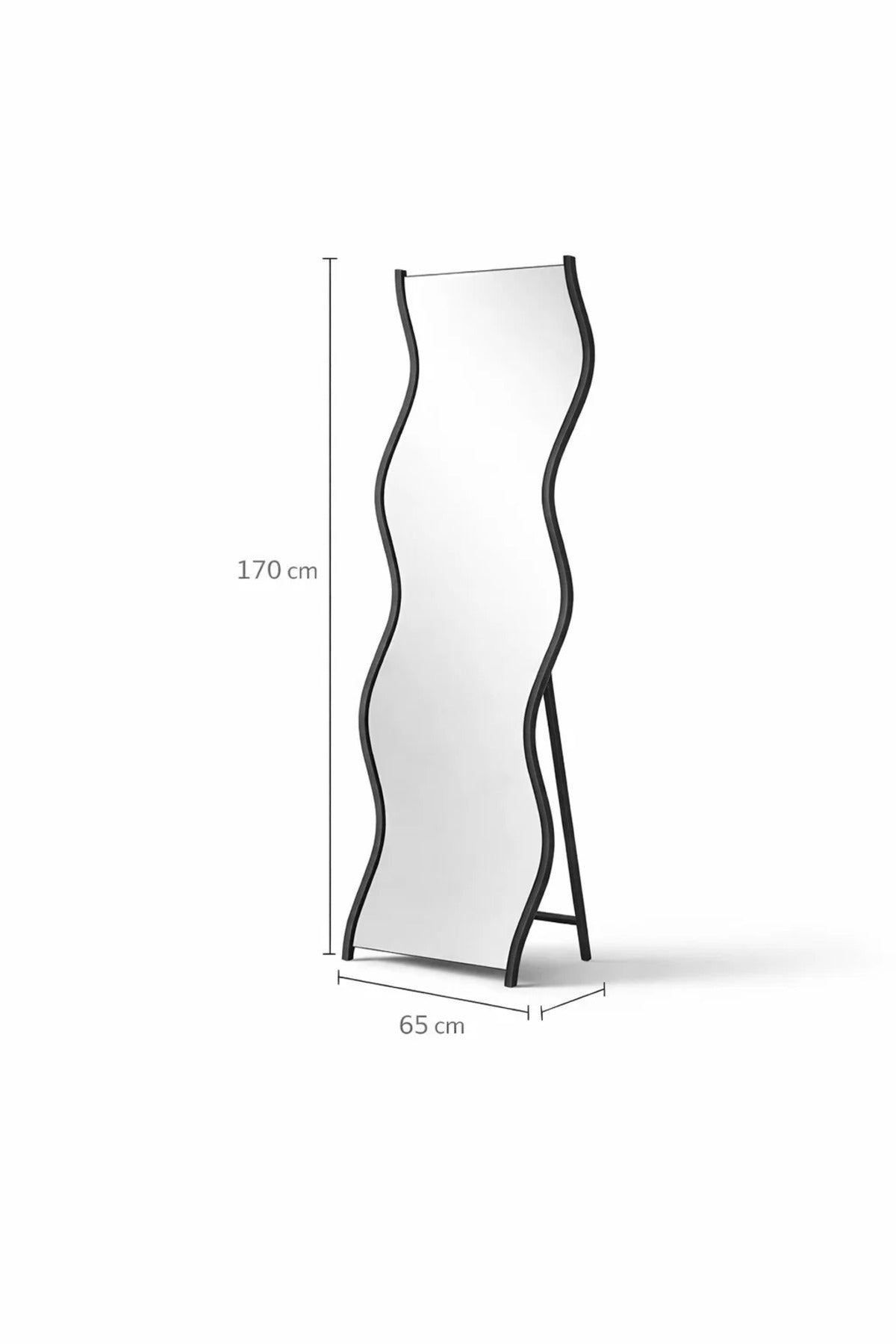 Modern Wavy Full Length Floor Mirror with Black Metal Frame & Stand