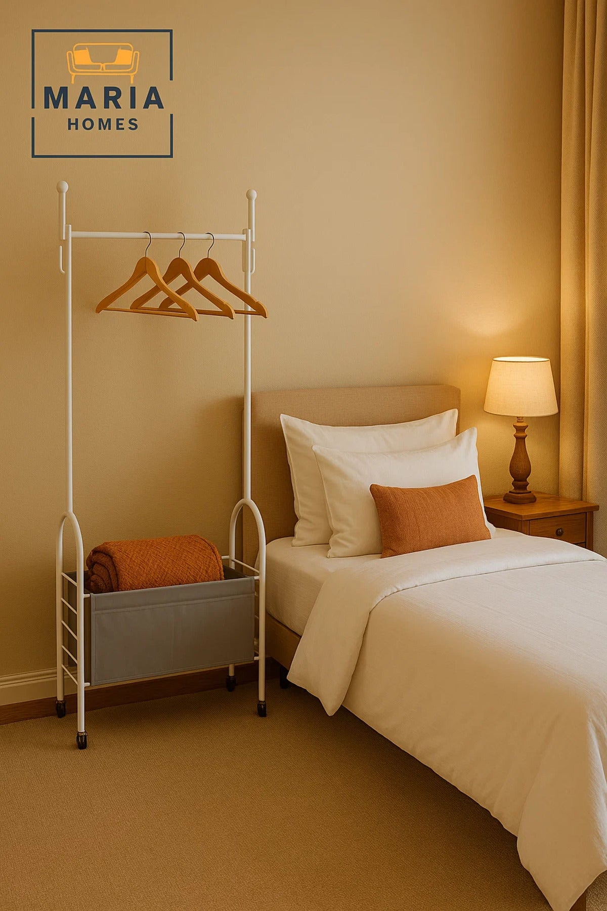 White Rolling Garment Rack with Storage Basket-SIZE 80CM
