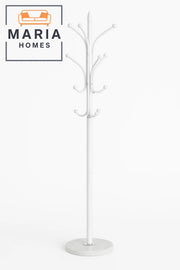 White Metal Coat Rack with Curved Arms and Marble-Look Base