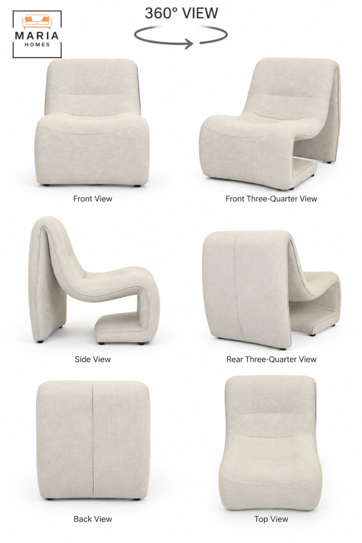 Modern beige Upholstered Accent Chair with Sculptural Curved Design, Padded Seat for Living Room, Bedroom, Lounge & Reading Corner