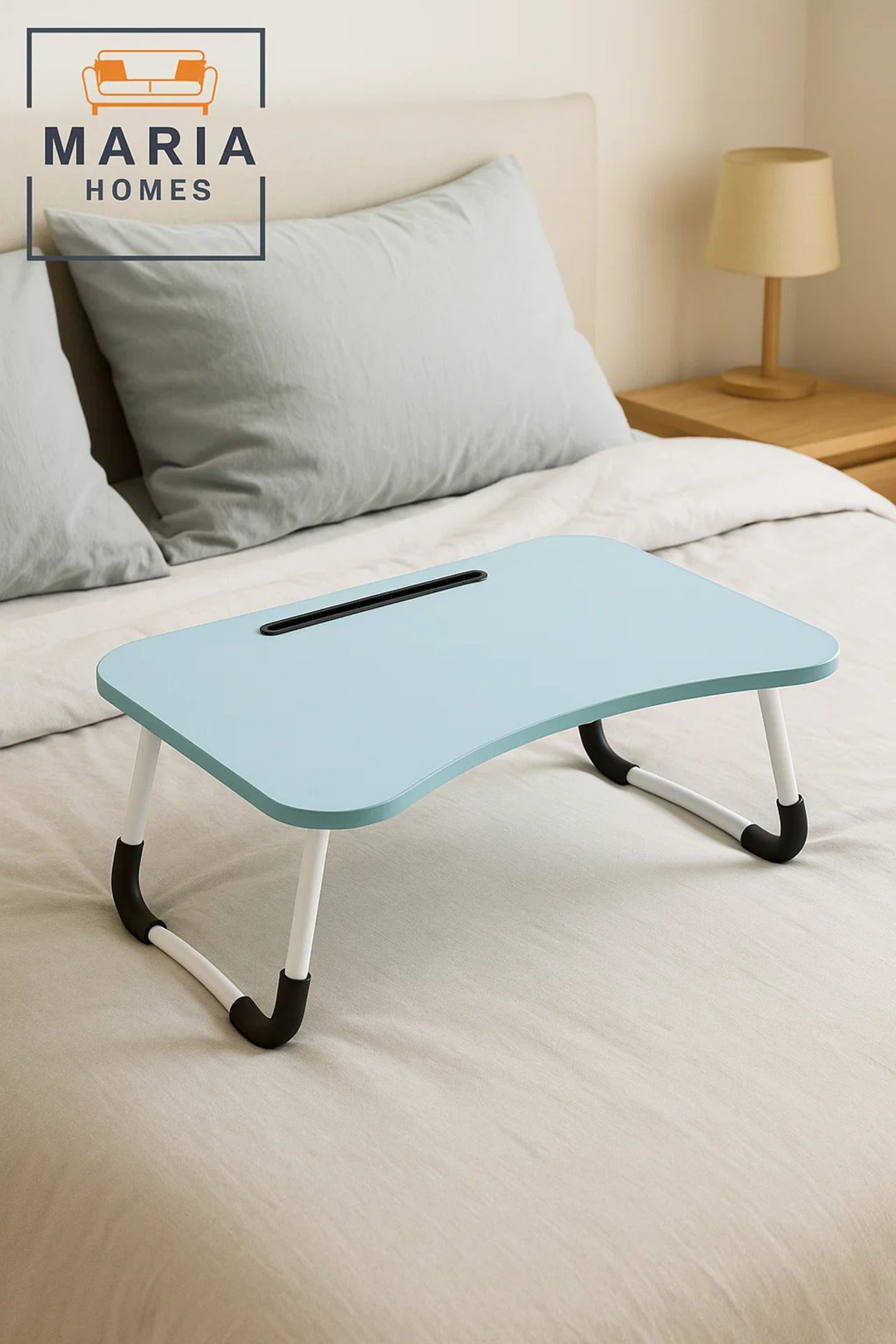 Portable Blue Foldable Laptop Table for Bed and Sofa with Tablet Slot