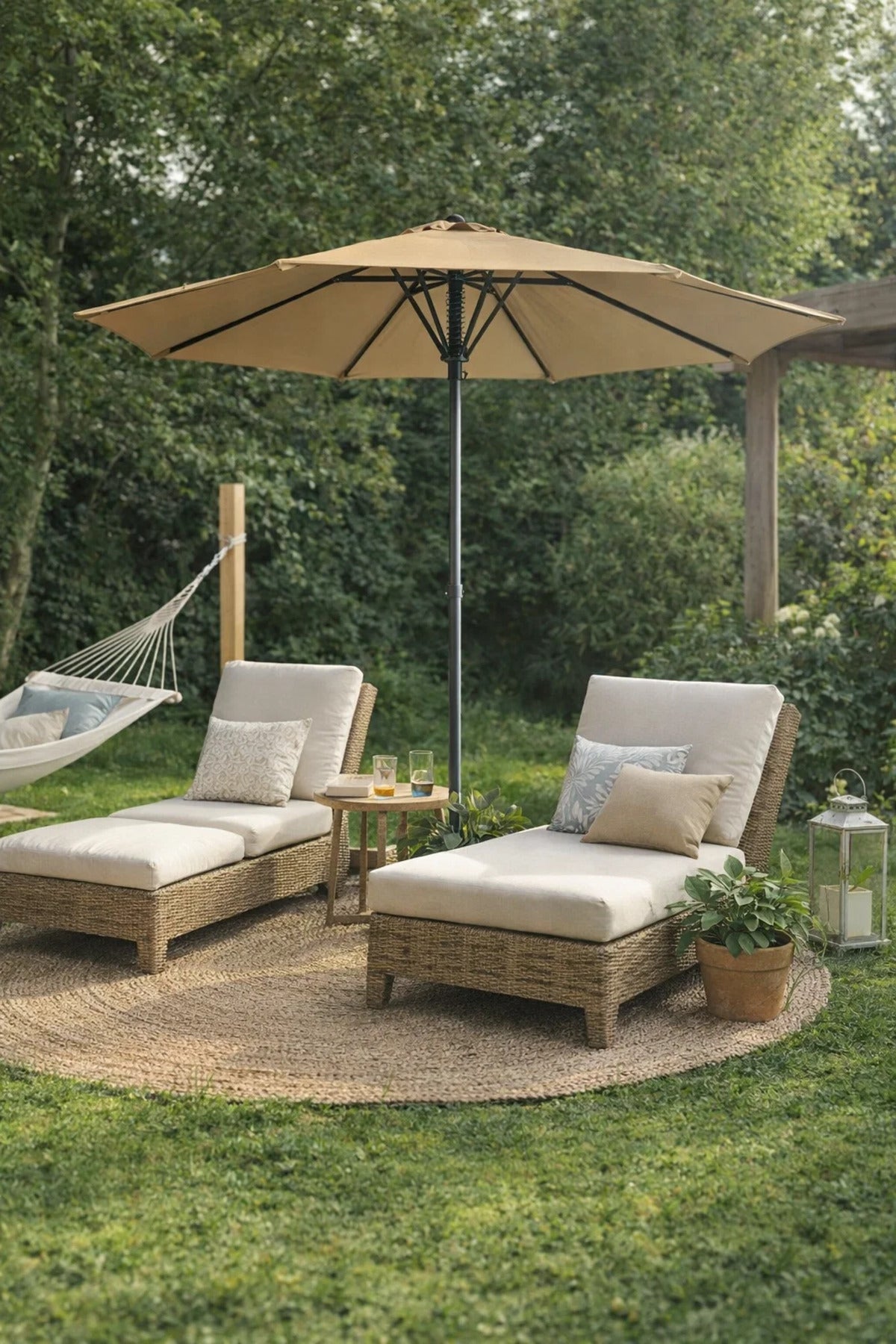 Premium Outdoor Umbrella Awning 300cm Beige Garden Patio Sun Shade Canopy with Sturdy Pole Base