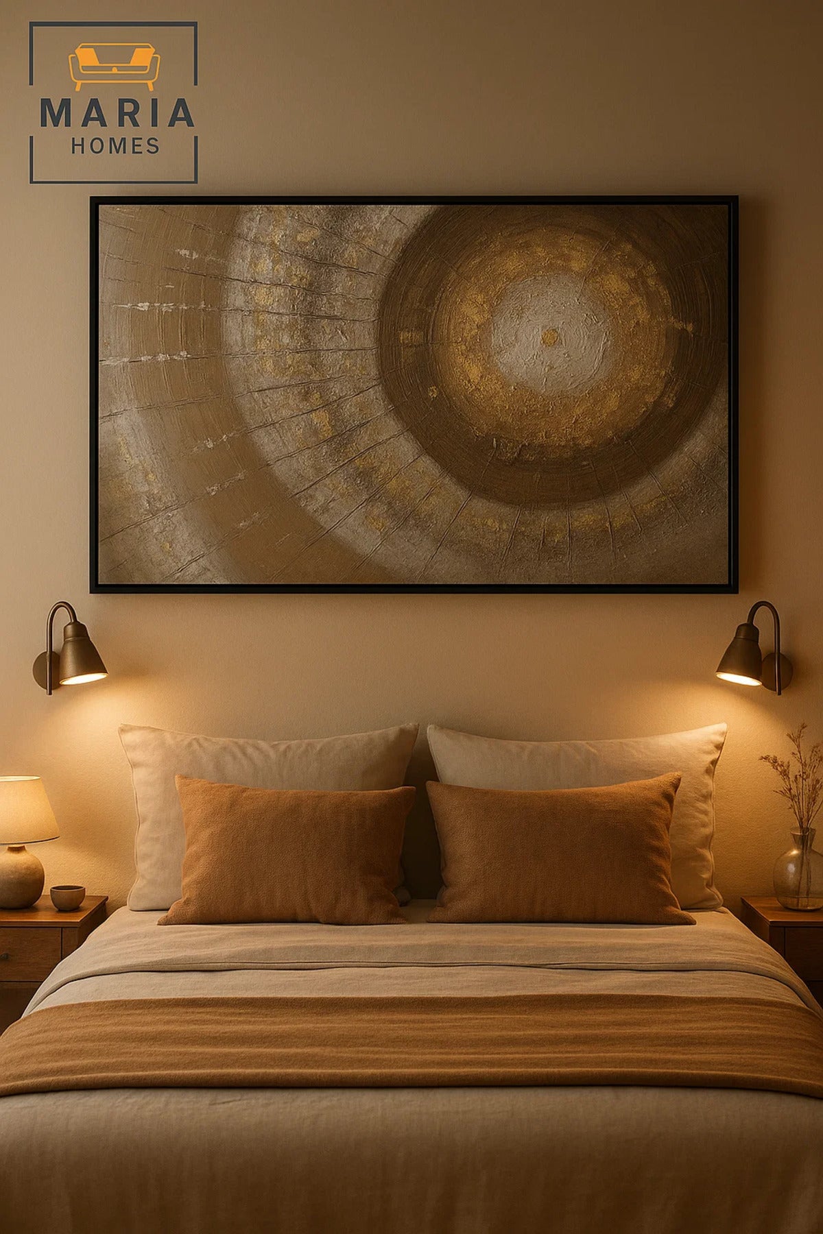 Brown Grey and Gold Abstract Wall Art Ð Modern Textured Circular Canvas for Home & Office-120*80CM