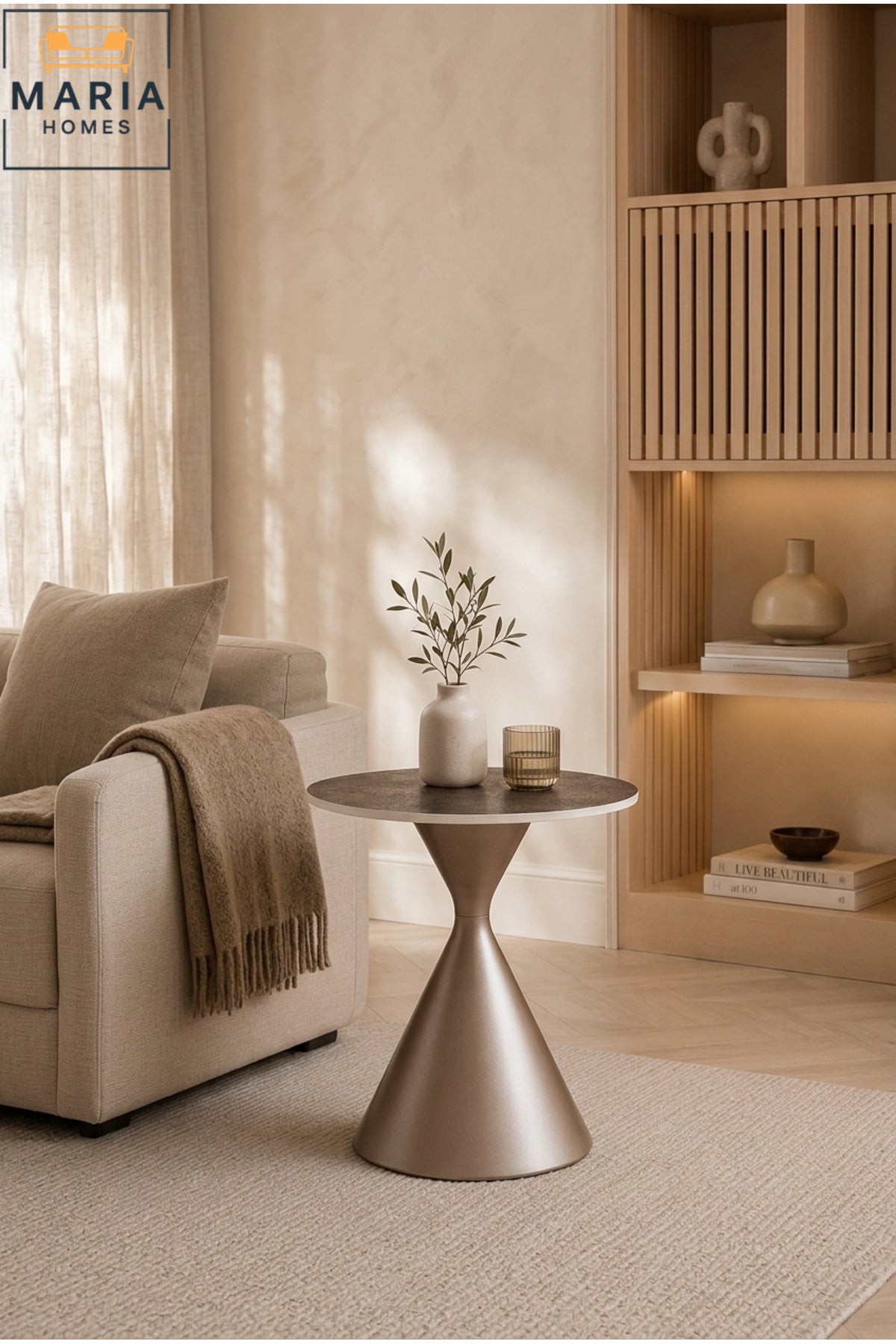 Modern Round Accent Side Table √ê Luxury Pedestal End Table with Marble-Look Top for Living Room & Bedroom