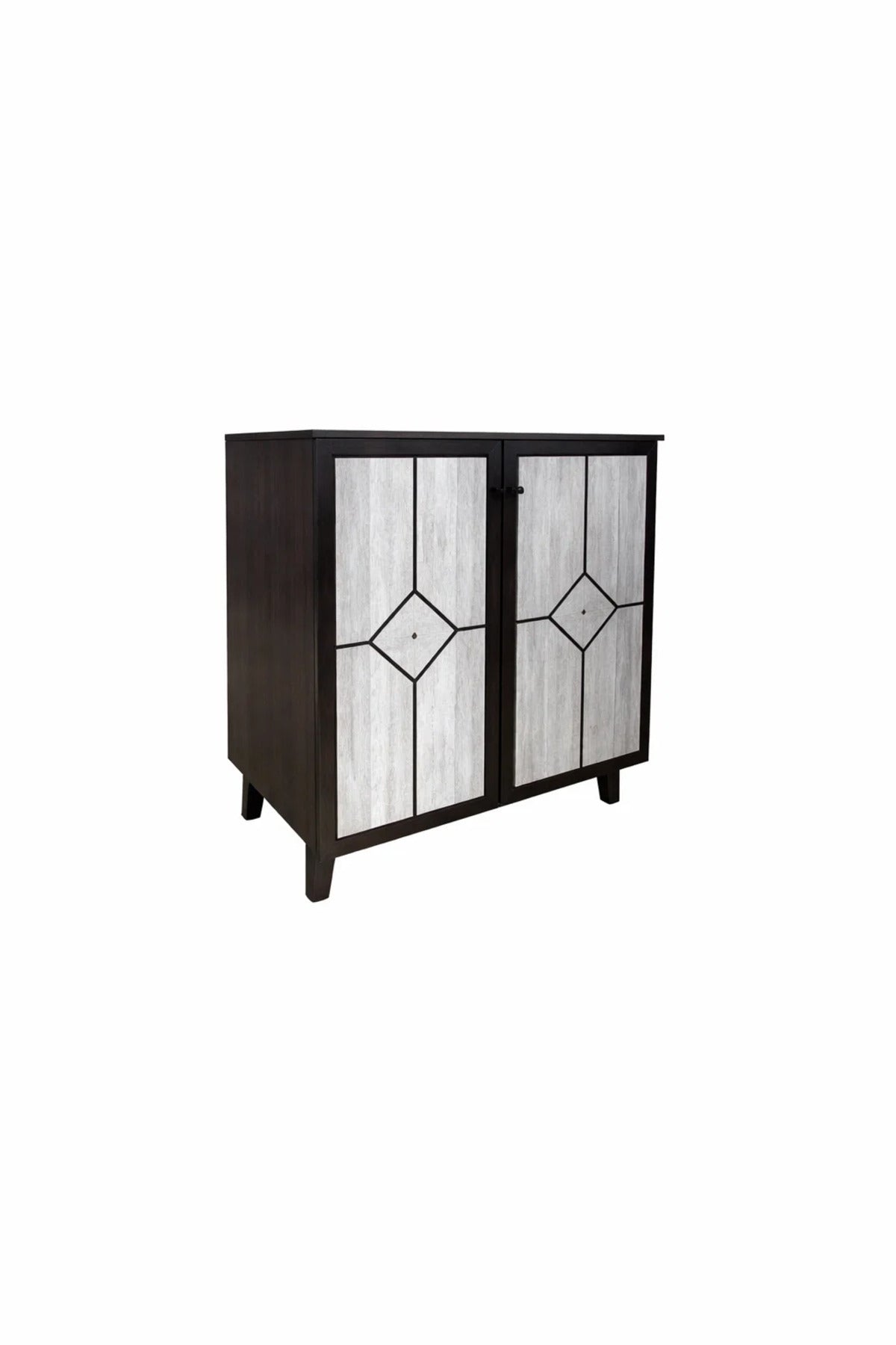 Elegant Two Door Shoe Cabinet with Geometric Pattern for Hallway Organization and Home Decor Brown