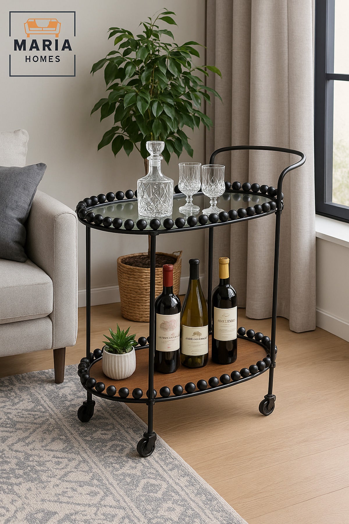 Oval Serving Trolley with Wheels Ð 2-Tier Tea & Coffee Cart 70_40_84 cm