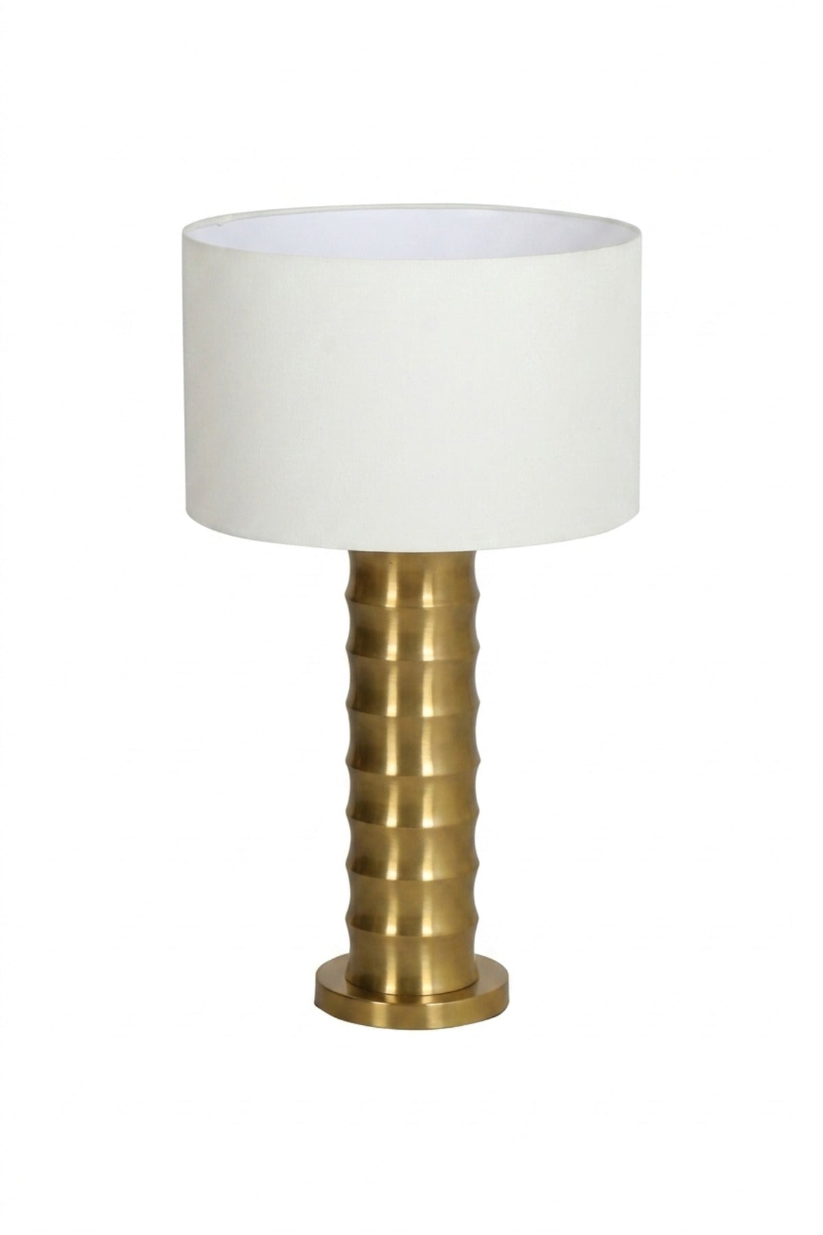 Luxury Table Lamp with Sculpted Ribbed Column Base and Fabric Drum Shade, Elegant Bedside Nightstand Lighting for Bedroom, Living Room, Office and Hotel