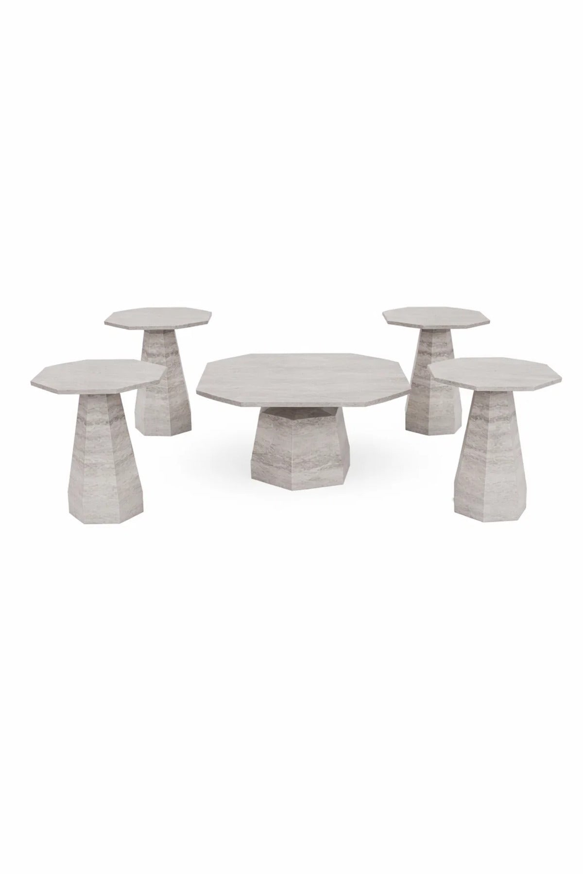Light Wood Marble Tea Table Set 1+4 Center 85_85_45 CM with 4 Side Tables 45_45_55