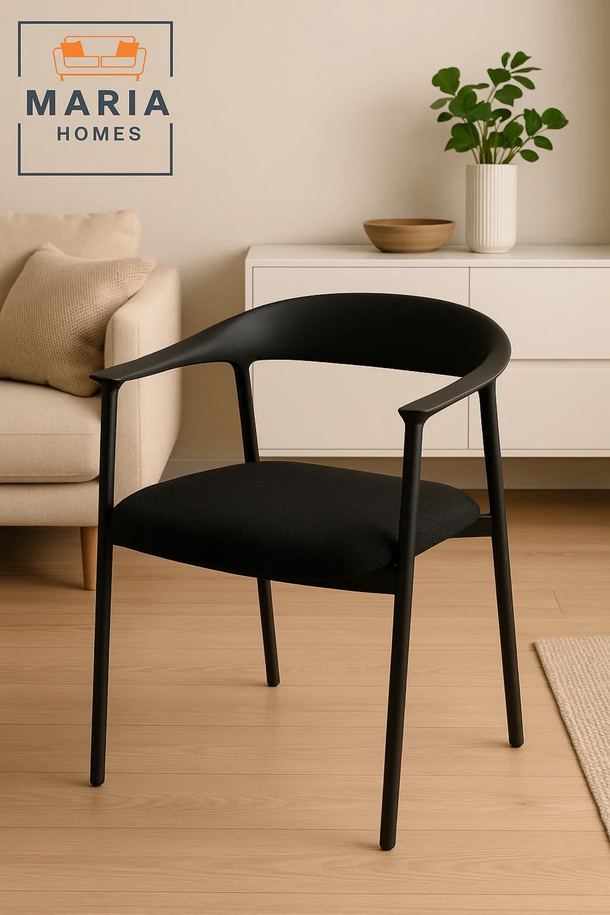 Black Modern Armchair with Curved Back and Fabric Seat Ð Stylish Dining or Office Chair