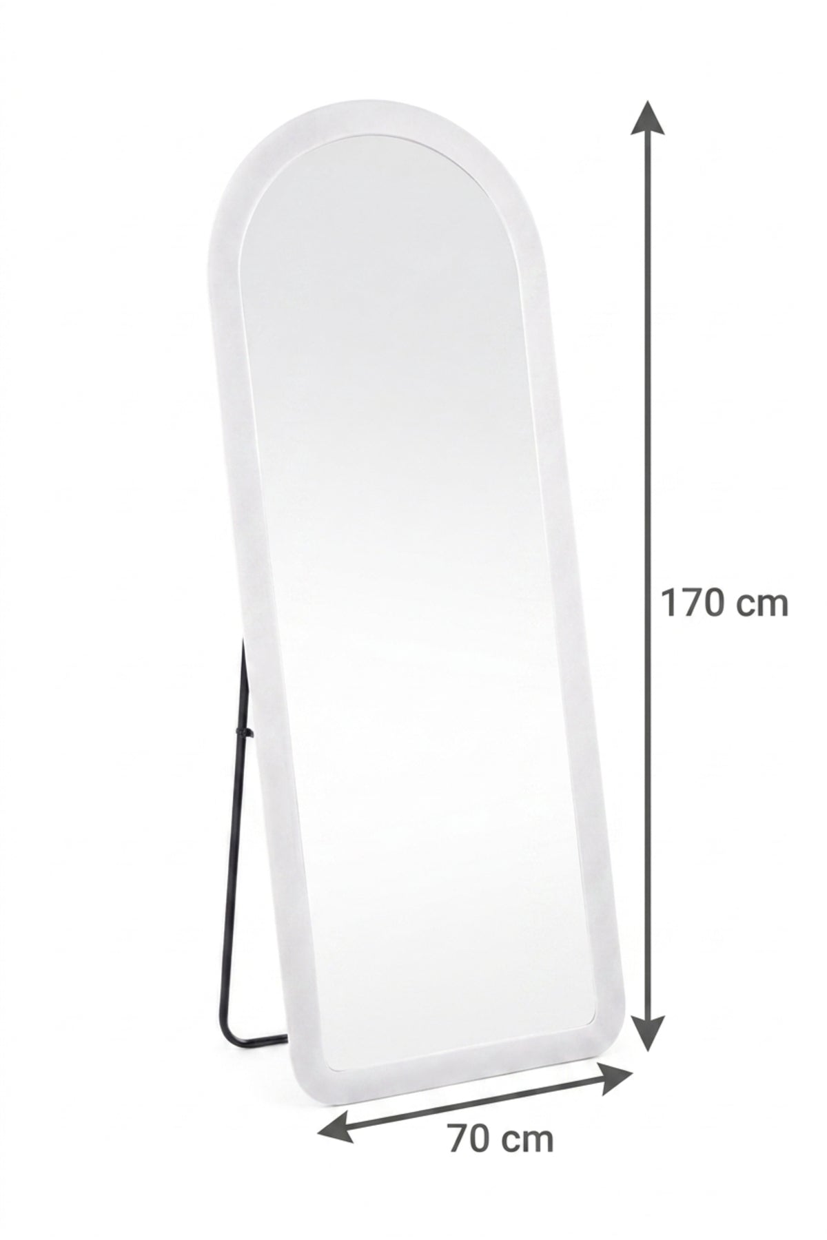 Full Length Arched Floor Mirror √ê White Wooden Frame, Free Standing with Metal Stand