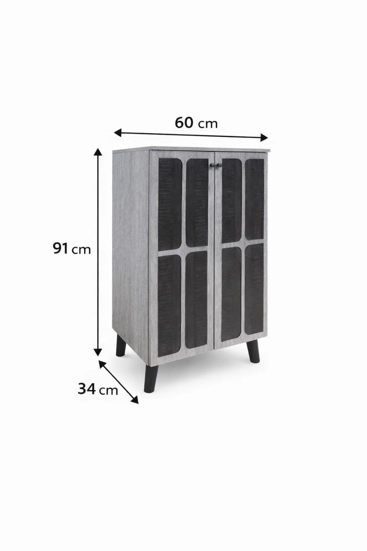 Stylish Grey Wooden Shoe Cabinet 2-Door Entryway Organizer with Mesh Design & Sturdy Legs Storage