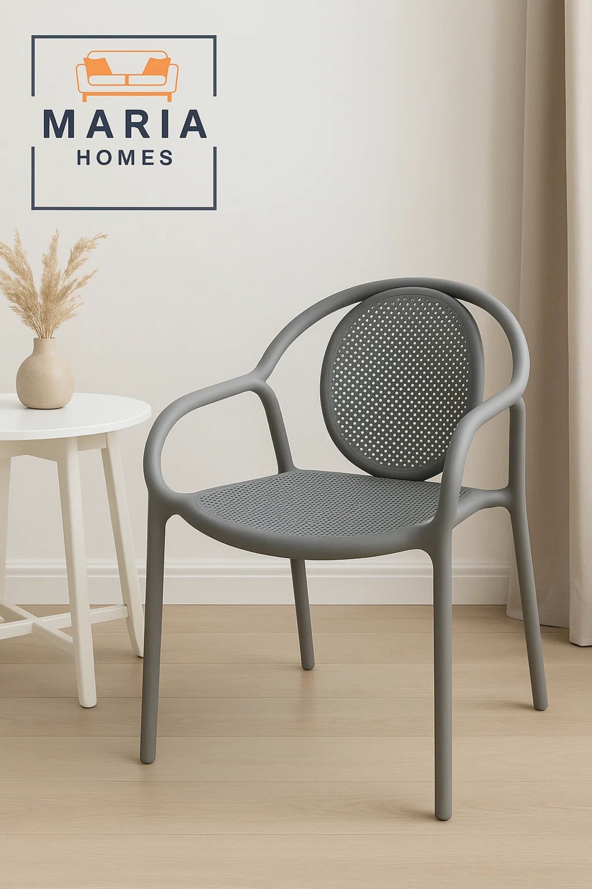 Grey Metal Mesh Chair with Armrest Ð Stylish Indoor Outdoor Seating Solution