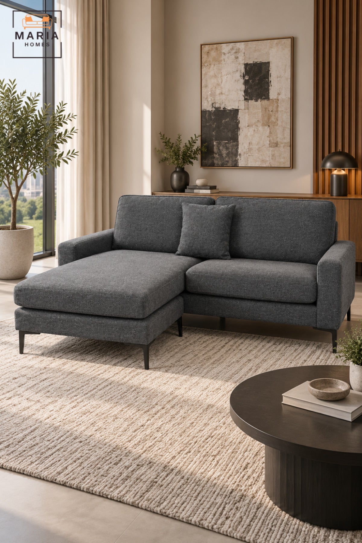 Large Dark Grey L-Shaped Sectional Sofa with Chaise Lounge, Soft Cushioned Seating, Modern Contemporary Design for Living Room, Lounge & Apartment