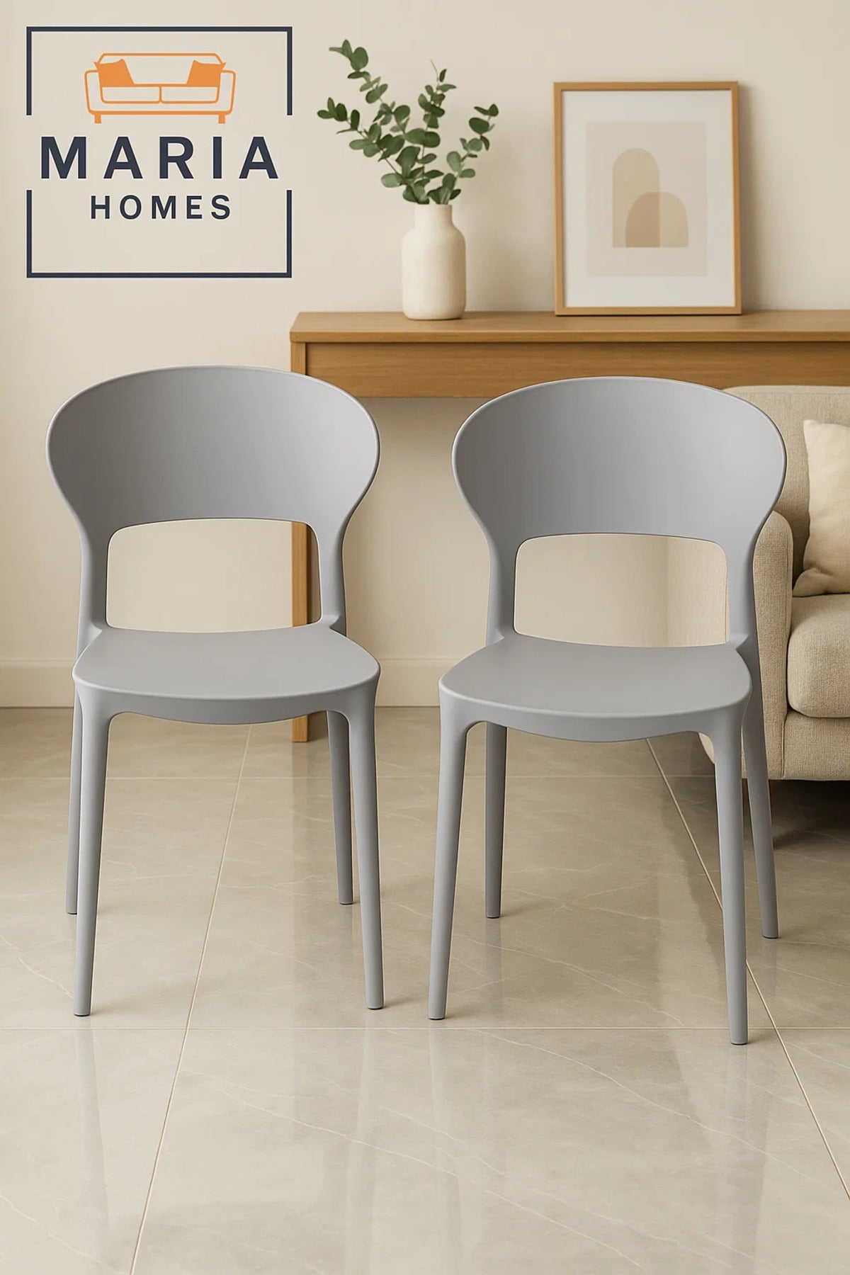 Light Grey Modern Plastic Chair Ð Ergonomic Dining Chair for Kitchen, Office, or Indoor Use