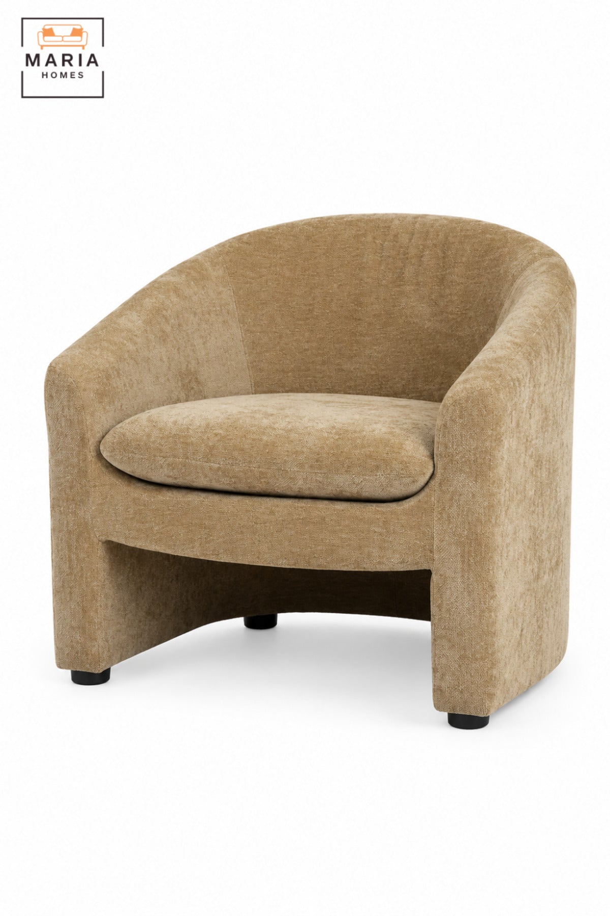 Modern Beige Fabric Accent Chair with Curved Backrest, Cushioned Seat and Integrated Armrests for Living Room, Bedroom, Lounge & Reception