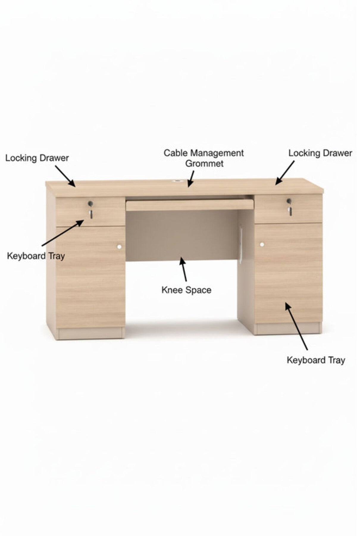 Modern Light Wood Office Desk with Storage Drawers