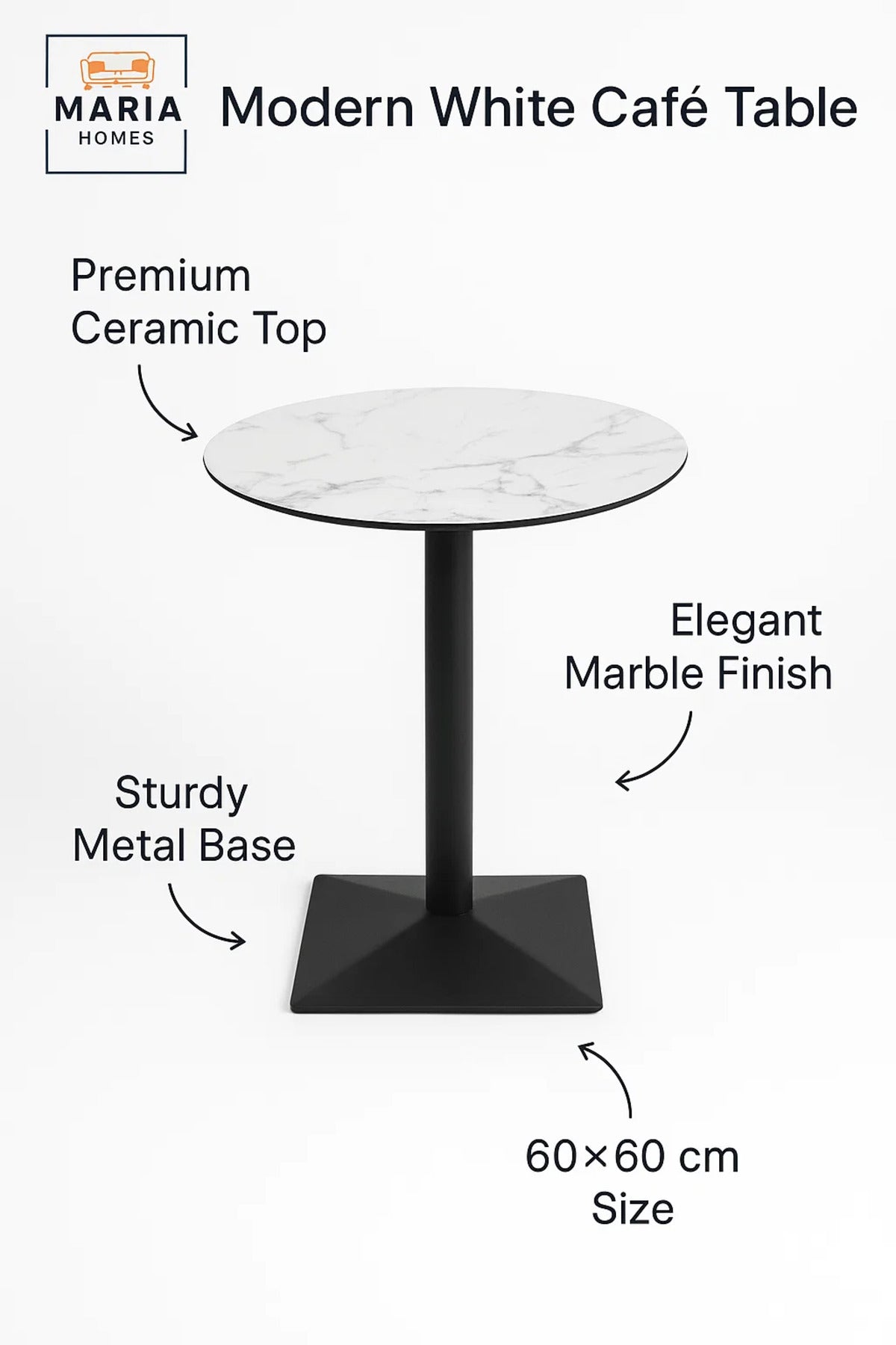Round White Marble Dining Table √ê Modern Caf≈Ω, Restaurant, Office & Home Metal Furniture 60_60 cm