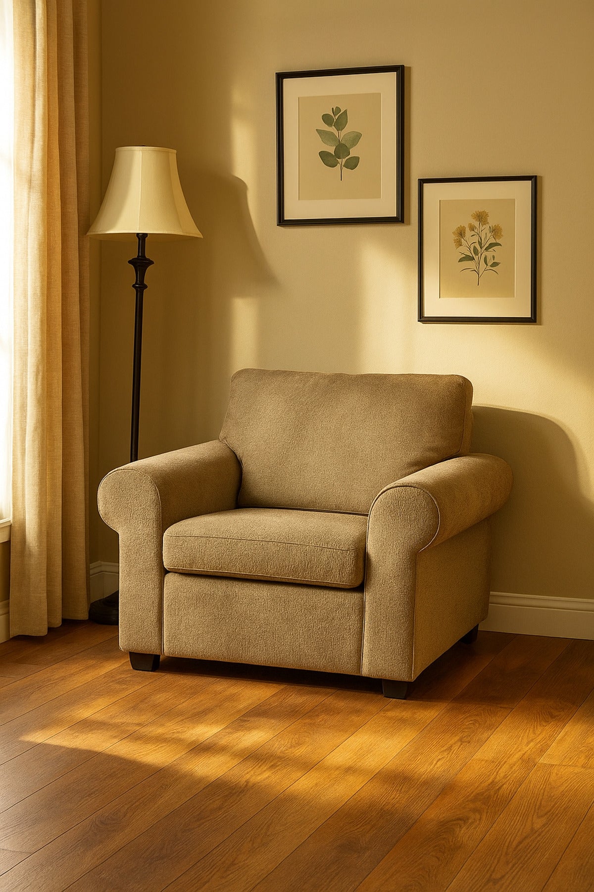 Coffee Brown Fabric Lounge Chair Comfortable Single Seater Armchair for Living Room, Bedroom