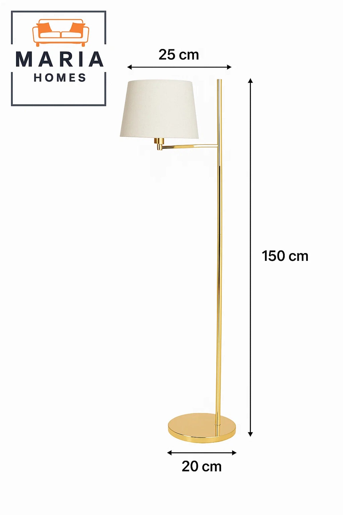 Gold Floor Lamp with White Shade and Glossy Base