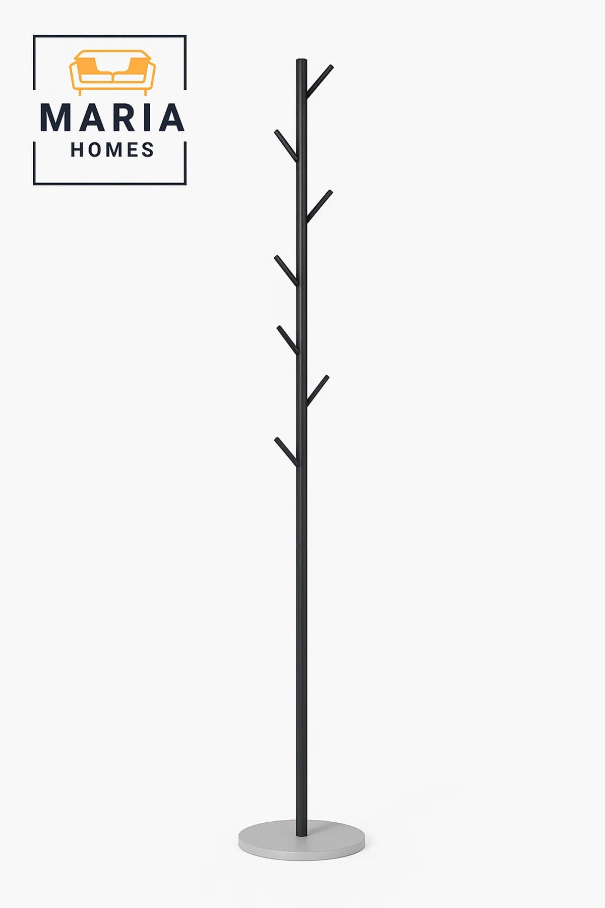 Minimalist Black Metal Coat Rack Stand with Concrete Base ÐHooks