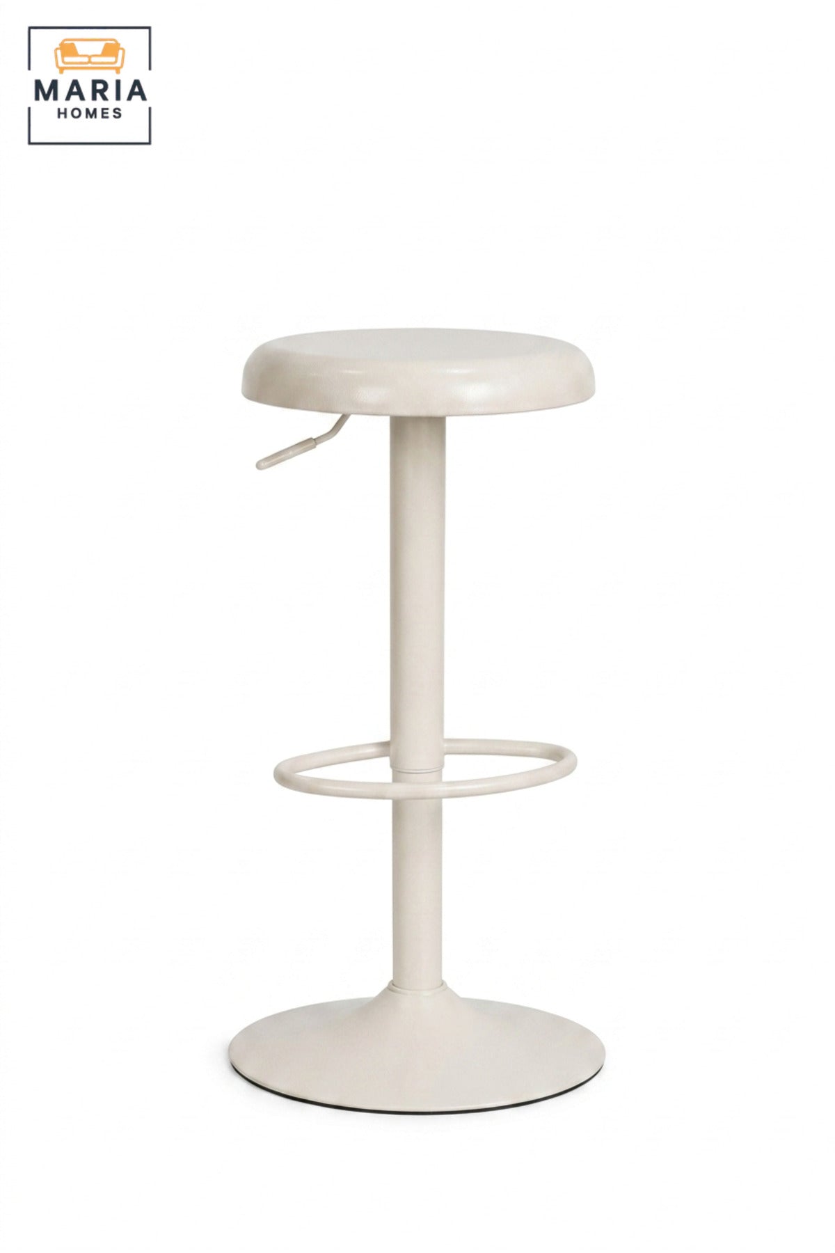 Modern White Adjustable Bar Stool with Round Padded Seat, Footrest & Pedestal Base, Contemporary Counter Stool for Kitchen Island Home Bar Café