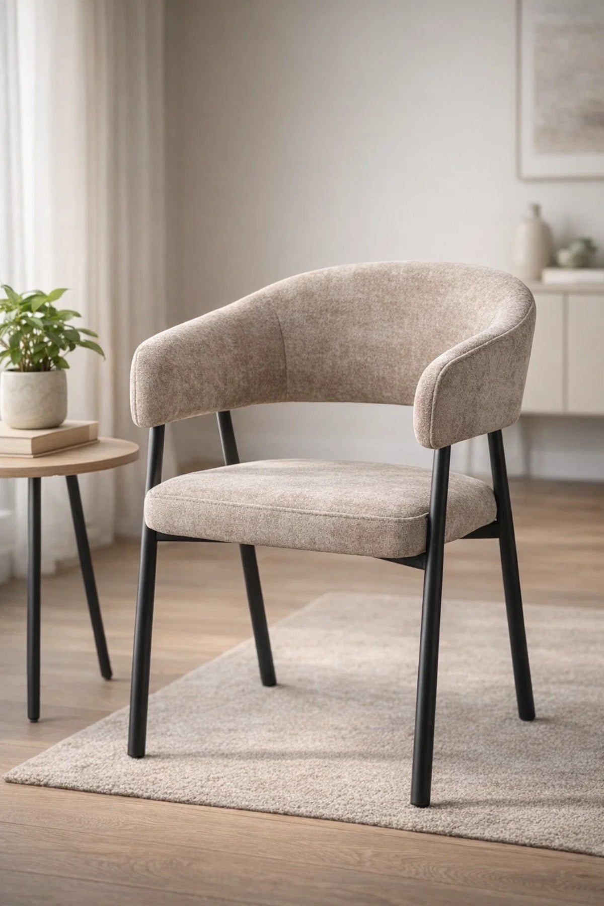 Dark Beige Fabric Arm Dining Chair 84x47x46cm Modern dark beige fabric Kitchen