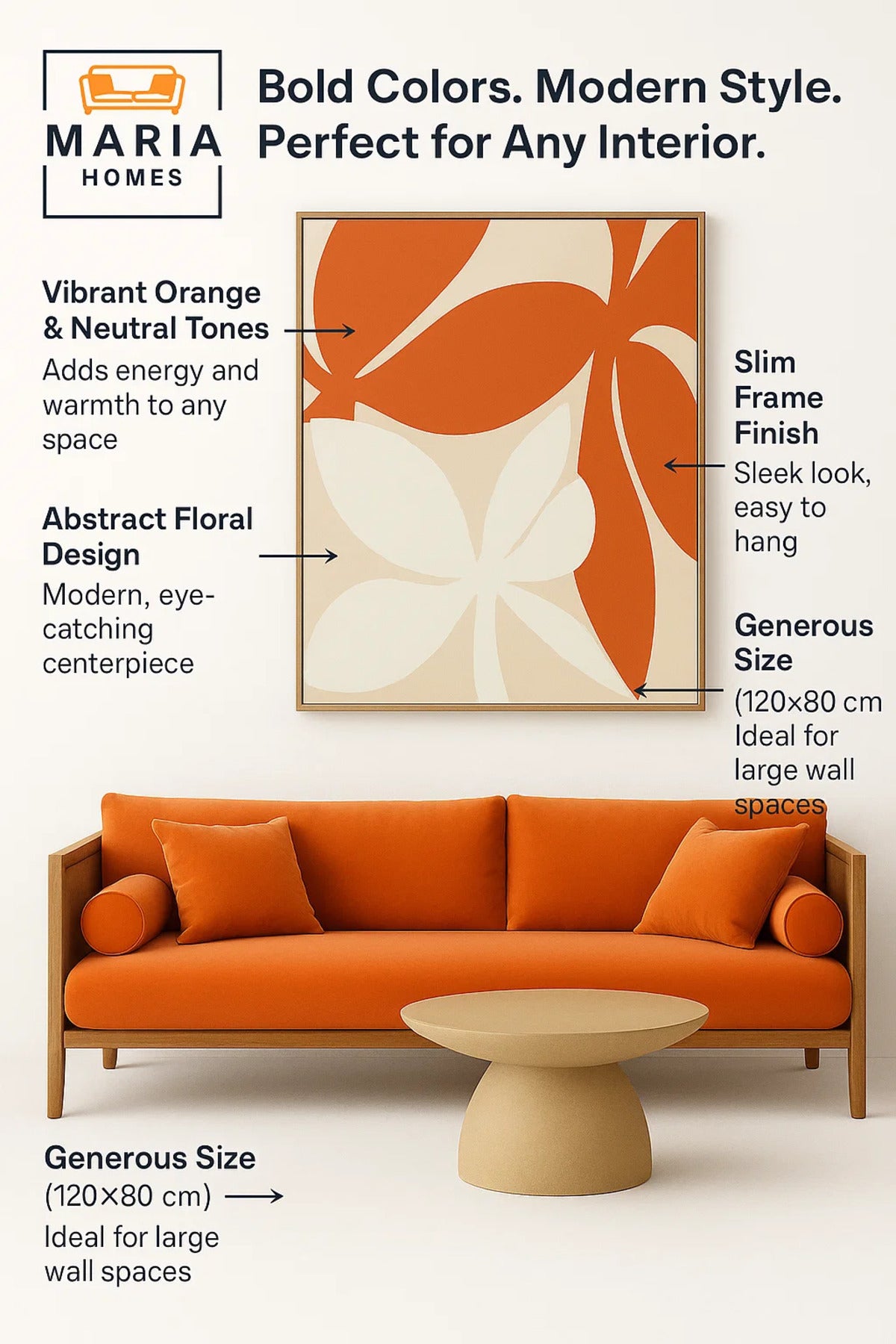 Bold Abstract Leaf Wall Art in Red and White Tones-size 80*120 CM