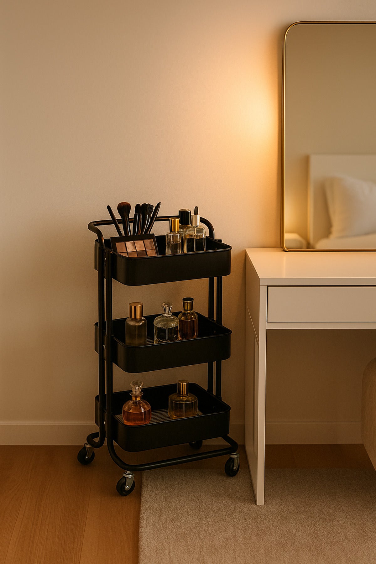 3-Layer Black Metal Storage Trolley with Wheels Ð Modern Rolling Organizer Cart