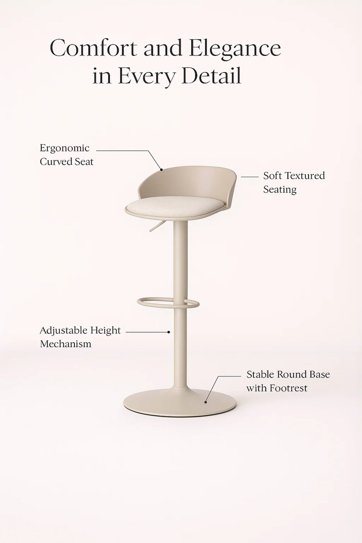Modern Adjustable Bar Stool Beige High Chair with Footrest