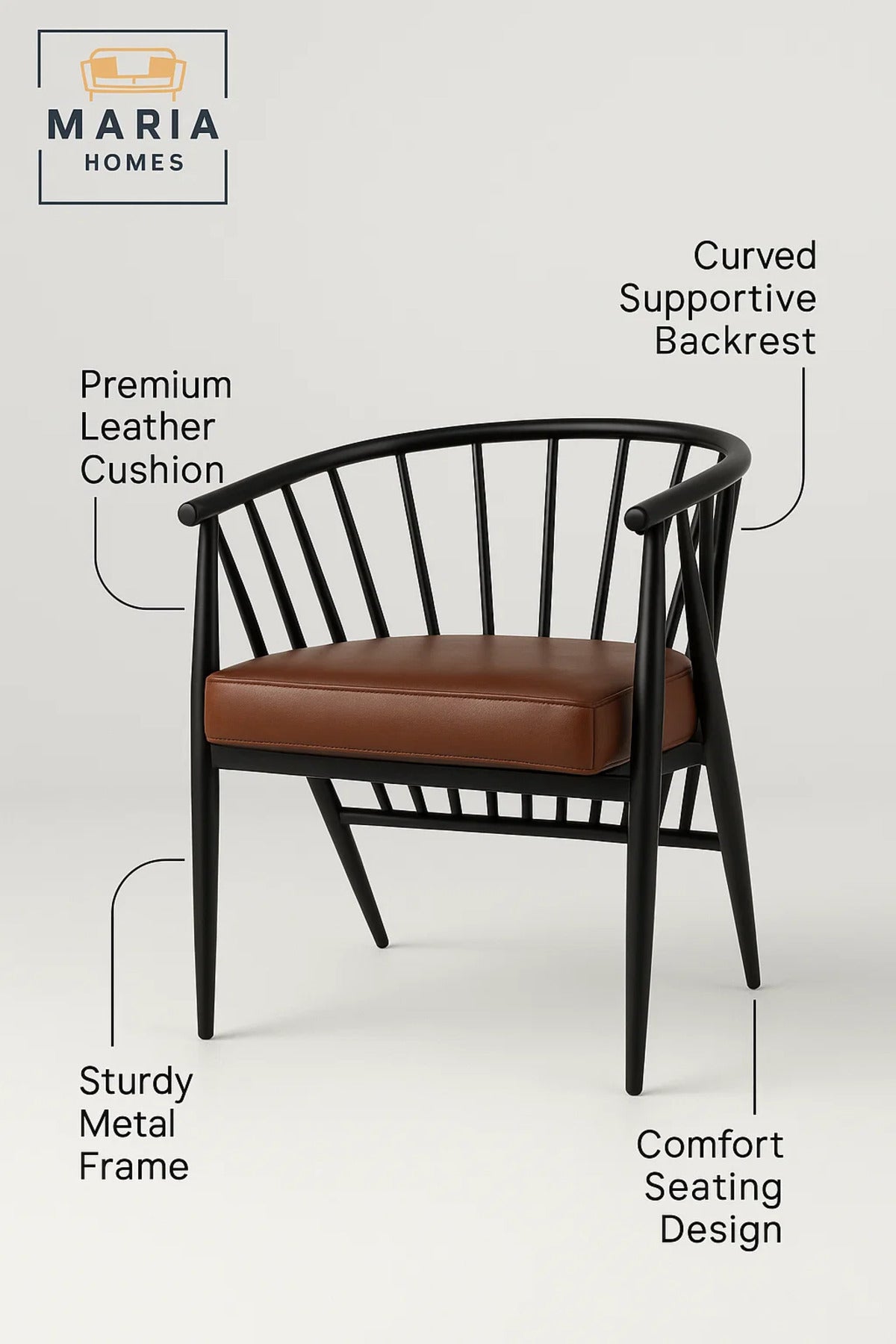 Modern Brown Accent Chair Ð Black Frame Lounge Chair with Soft Cushion for Home and CafŽ