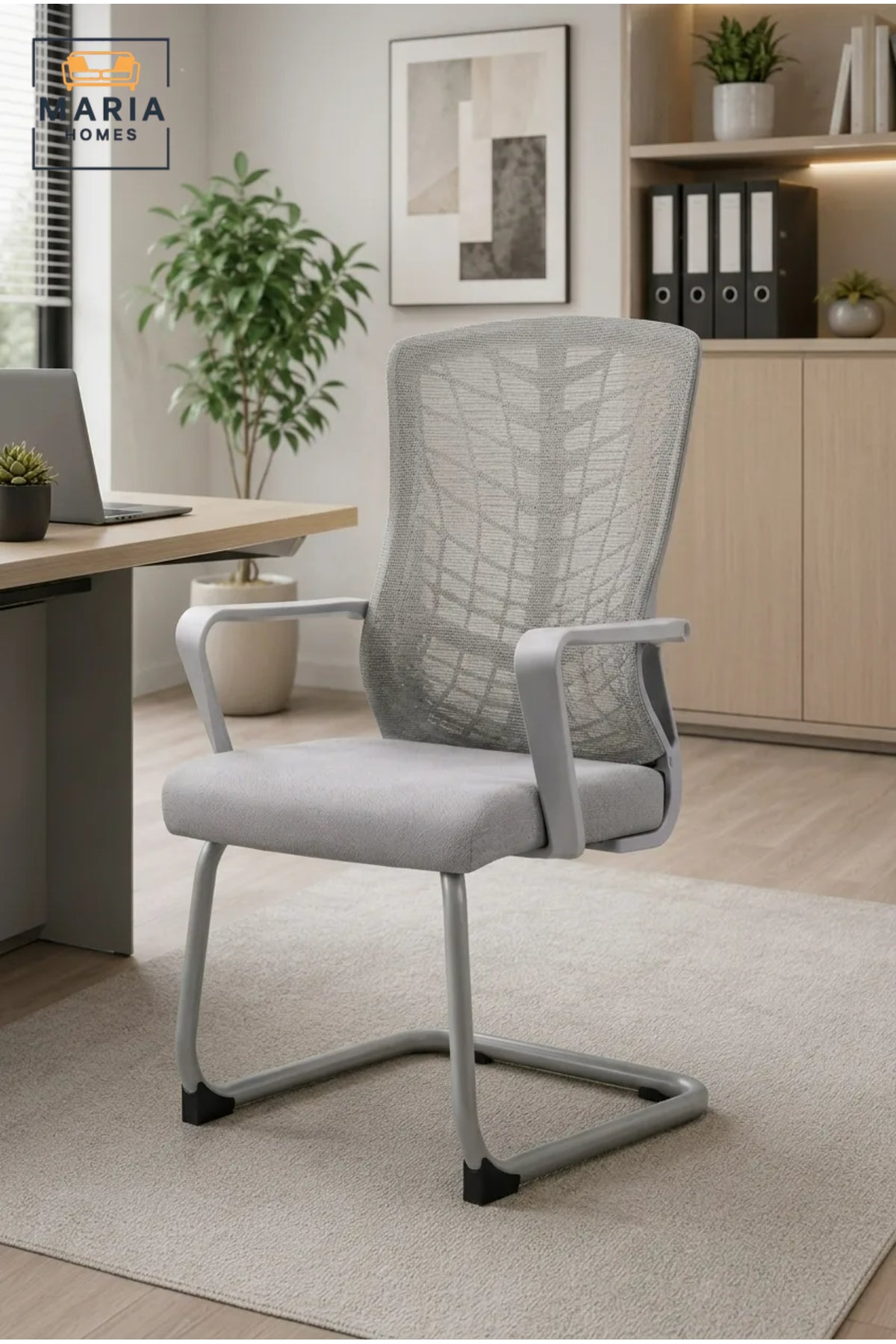 Modern Grey Mesh Visitor Chair with Cushioned Seat, Ergonomic Backrest and Cantilever Frame