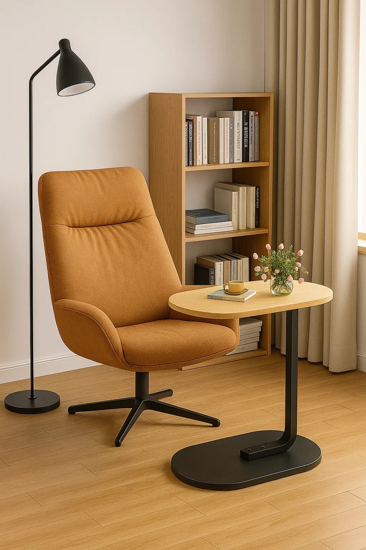 C-shaped side table set with metal frame, sofa end table, and laptop stand table: 4 tables