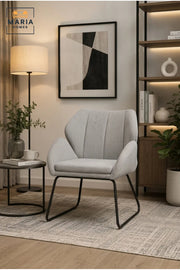 Light Grey Upholstered Accent Chair with Armrests – Modern Lounge Chair with Black Metal Sled Base for Living Room, Office & Reception Area