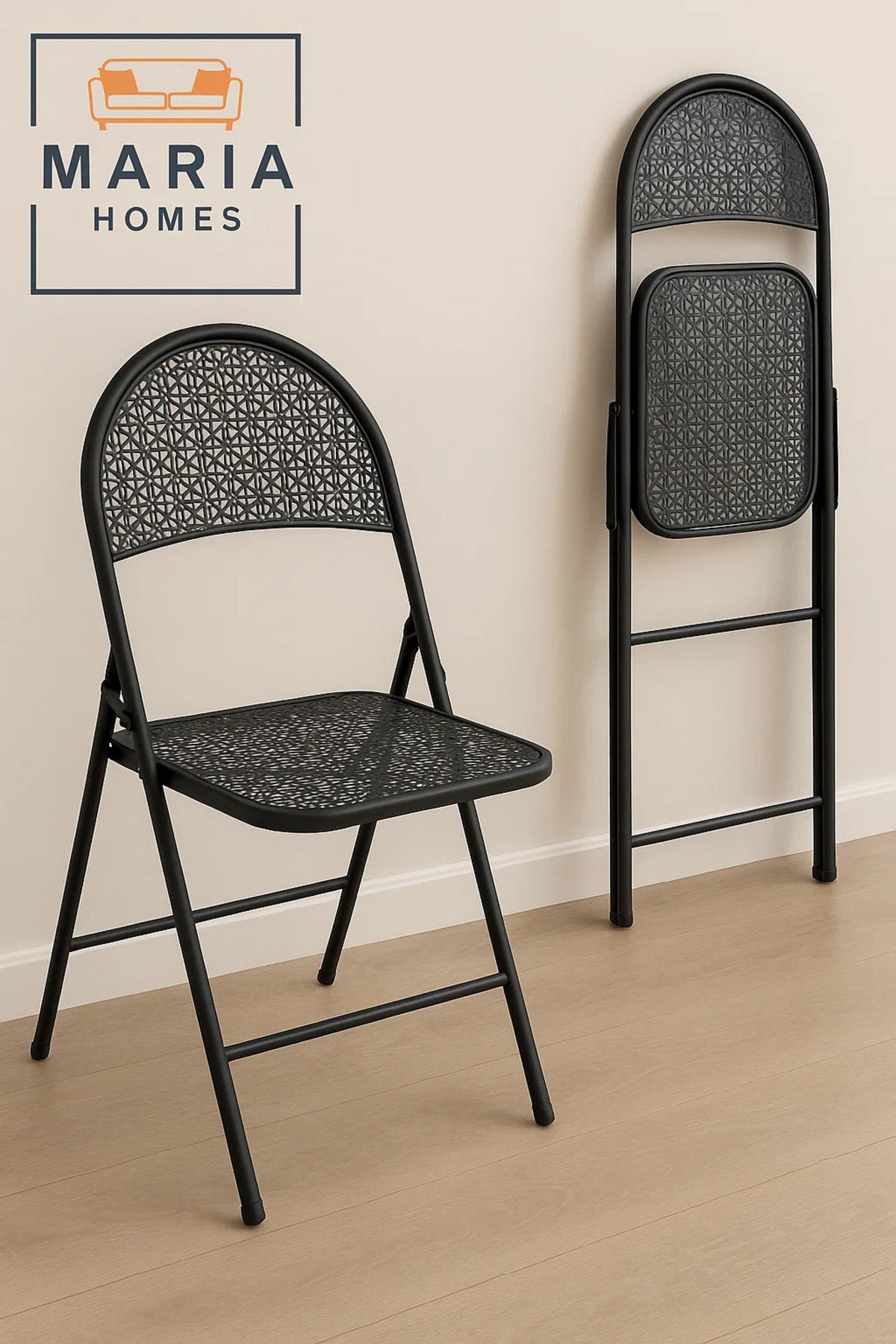 Black Folding Chair with Intricate Patterned Back Ð Space-Saving Outdoor & Indoor Seating