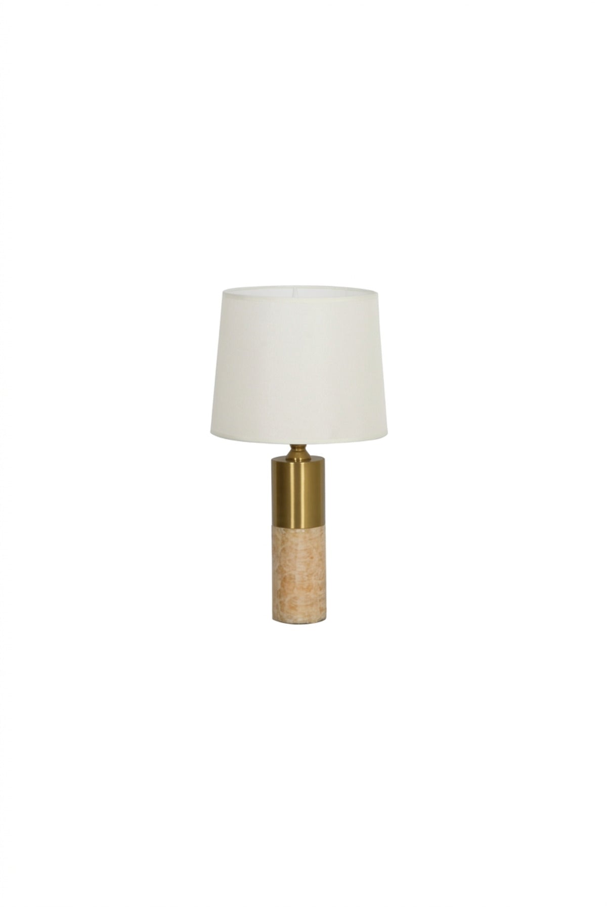 Luxury Marble Table Lamp with White Fabric Shade and Gold Tone Cylindrical Base for Bedroom, Living Room, Office, Hotel and Bedside Décor