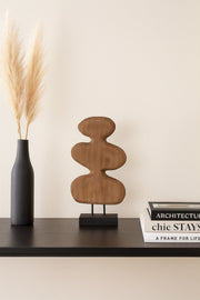 Walnut and Black Wooden Abstract Decorative Sculpture on Stand Ð Modern Artistic Accent