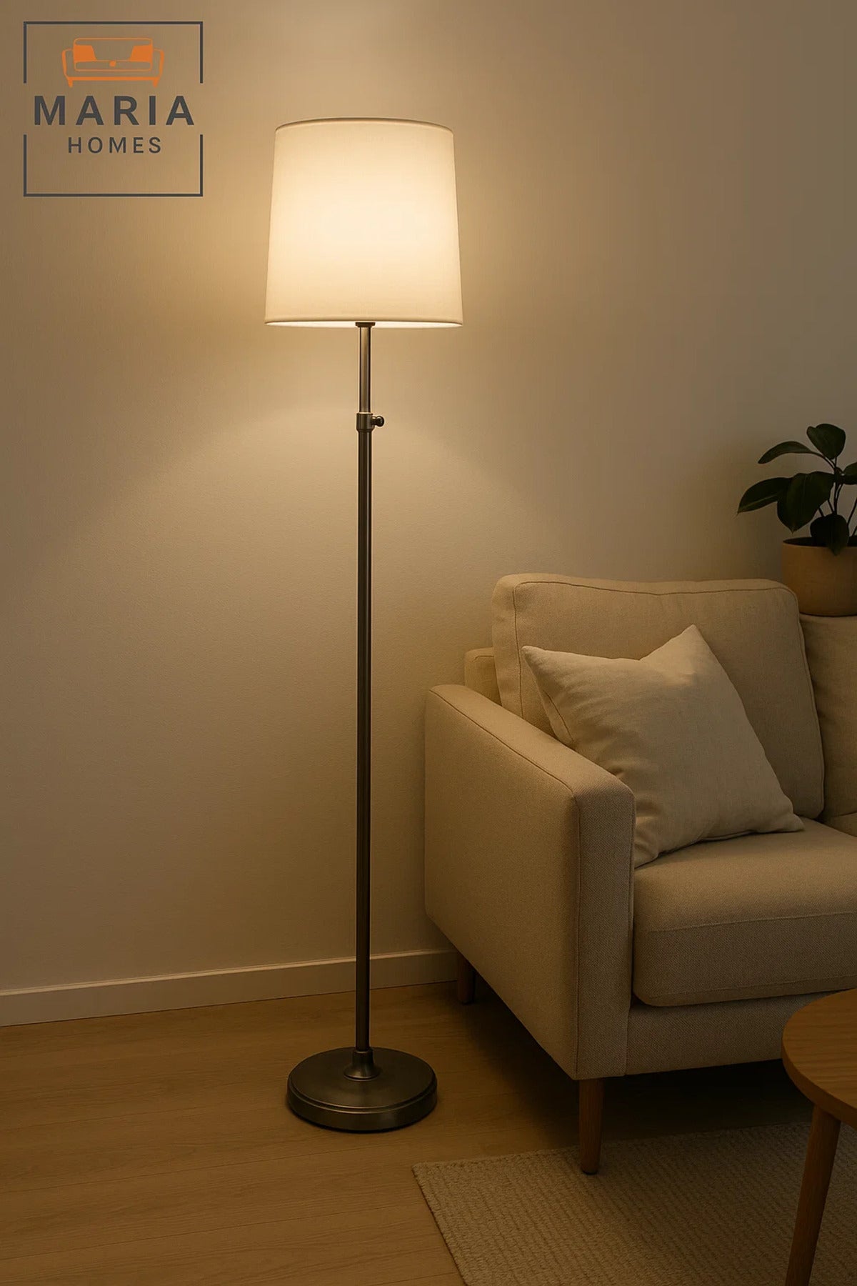 Adjustable Floor Lamp with Brushed Metal Stand and White Shade