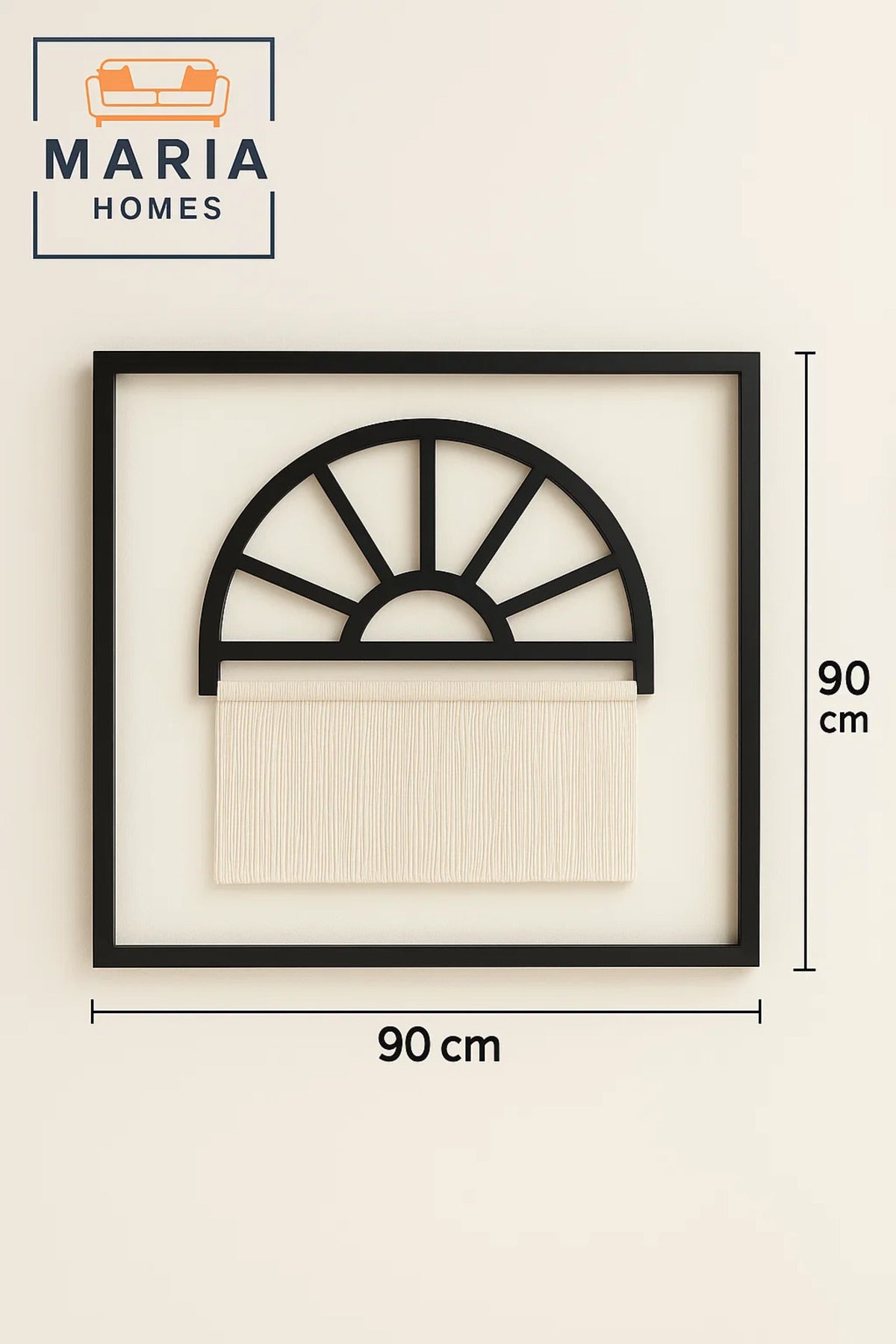 Half Arch Wall Art with Black Frame and Hanging Fringe Accent-size 90*90*3 CM