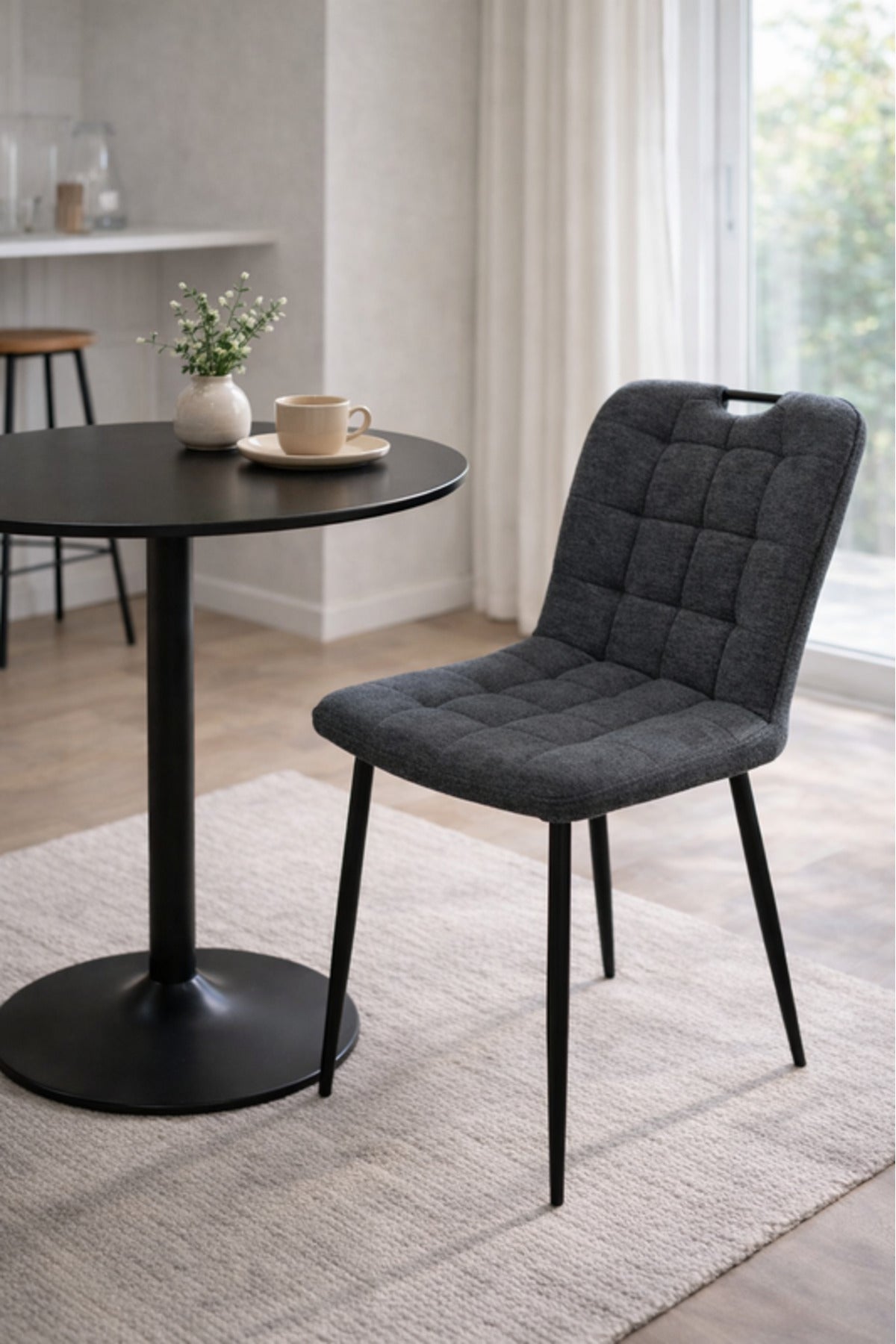 Dark Grey Fabric Dining Chair 84x43x49cm Modern dark grey fabric Kitchen