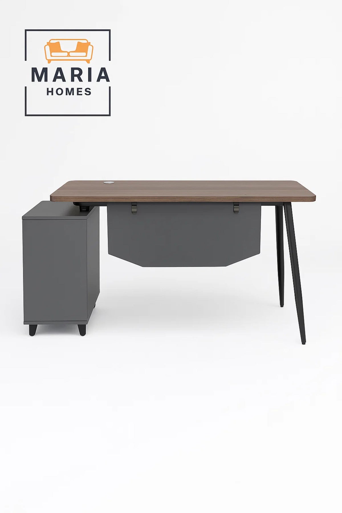 Modern Office Desk with Dual Storage Cabinets Ð Grey Frame & Light Wood Finish