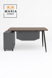 Modern Office Desk with Dual Storage Cabinets Ð Grey Frame & Light Wood Finish