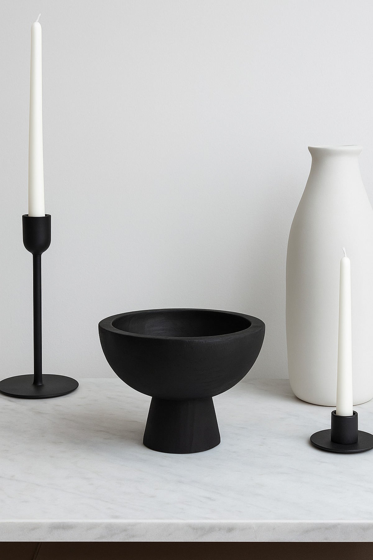 Black Wooden Pedestal Bowl Ð Modern Decorative Serving & Display Centerpiece