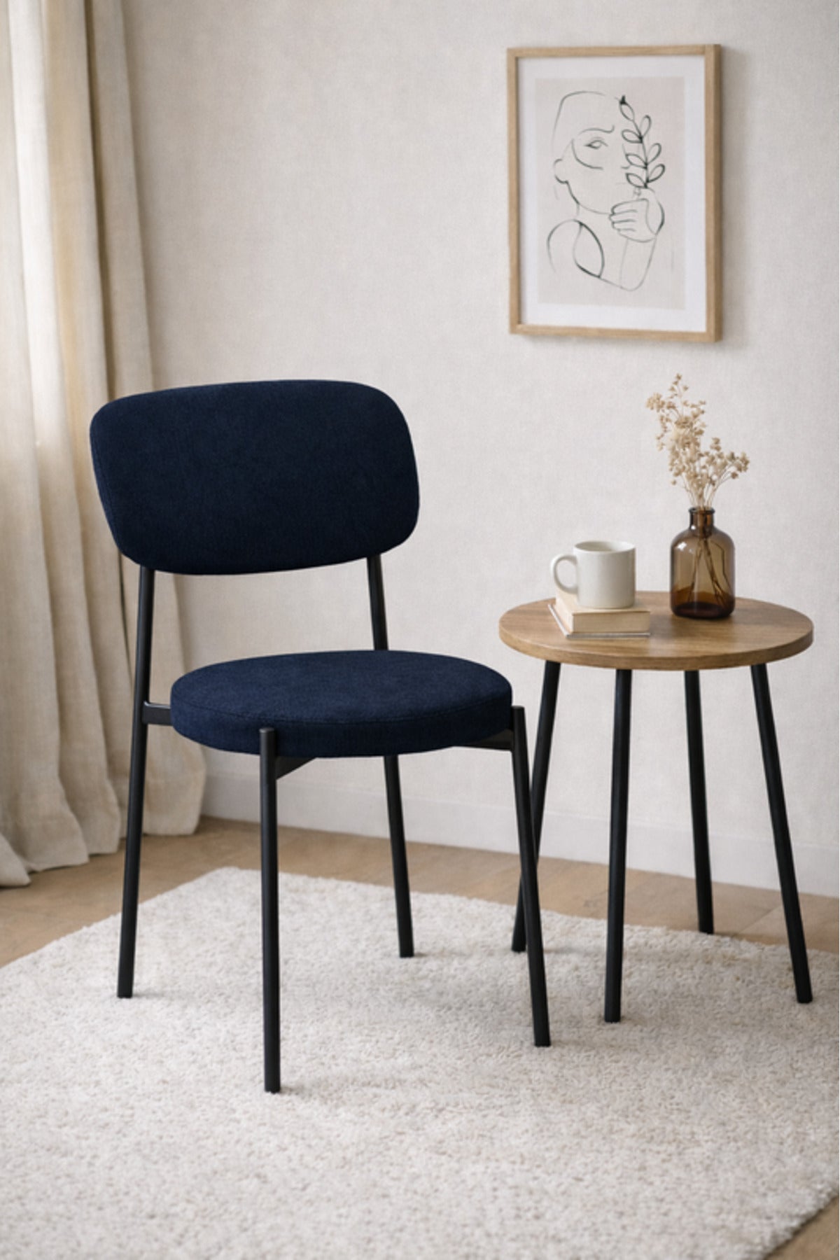 Blue Fabric Dining Chair 80x46x49cm Modern blue fabric dining Kitchen