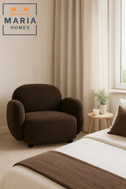 Plush Dark Brown Armchair with Rounded Back and Cushioned Arms