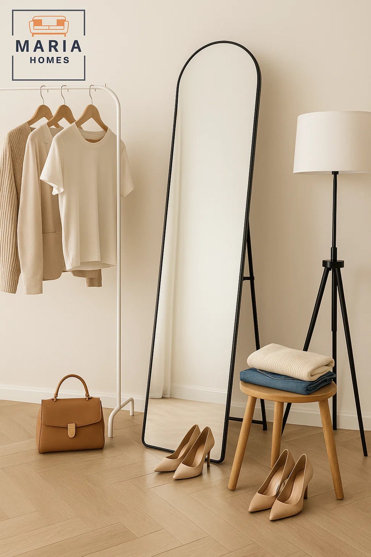 Sleek Black Frame Full-Length Mirror Ð 160x40cm Arched Standing Mirror for Bedroom or Closet