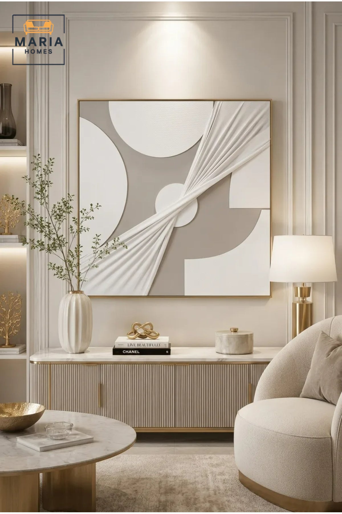 Modern Neutral Abstract Wall Art Ð Textured Geometric Fabric Design Framed Artwork for Living Room, Bedroom & Office