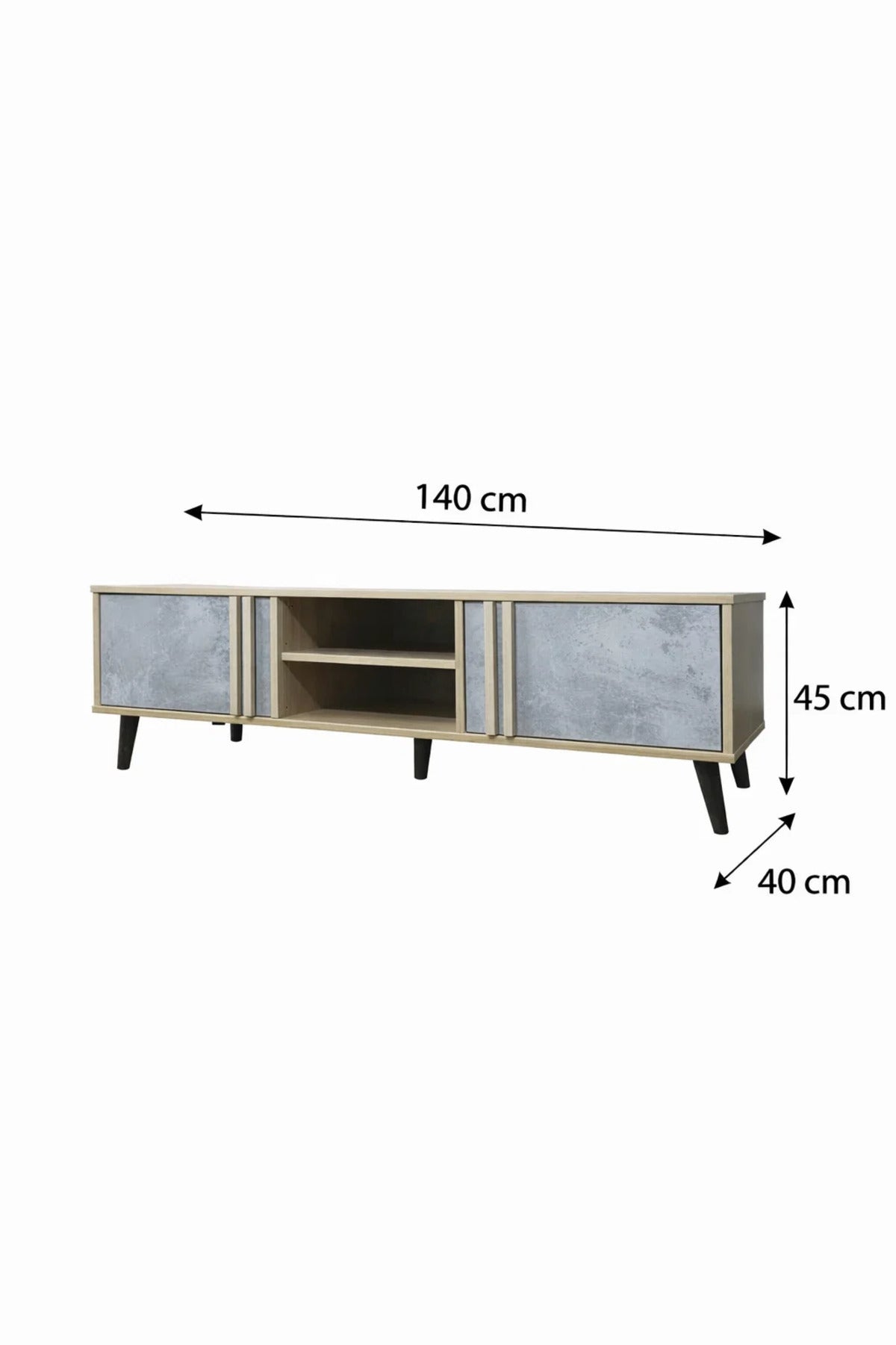Modern TV Unit Wood and Grey 140cm Entertainment Center with Cabinets and Open Shelves