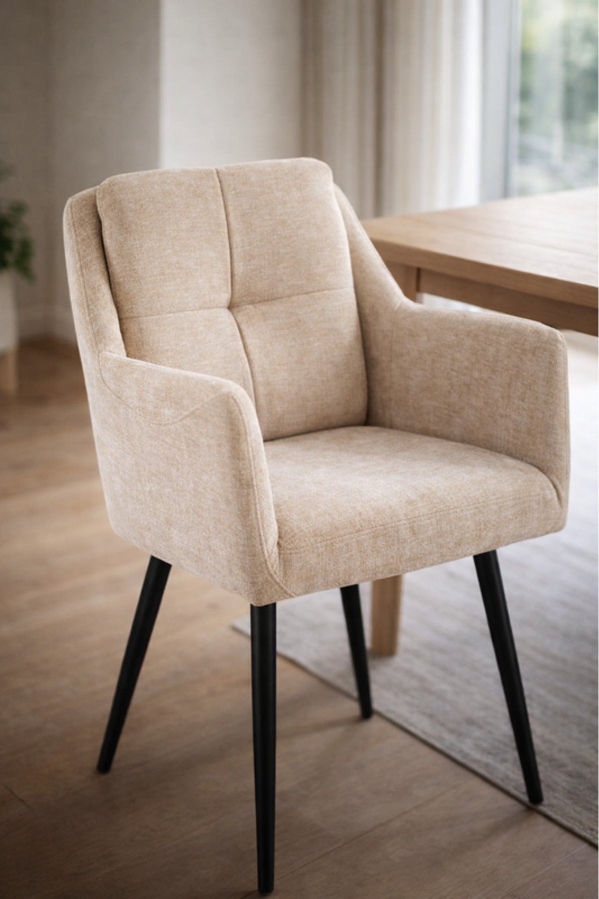 Light Beige Armchair with Black Legs, 86x50x44 CM light beige armchair Dining Room